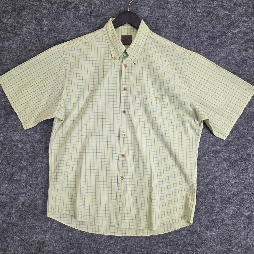 Scott Barber‎ Shirt Mens Large Yellow Plaid Short Sleeve Cotton Casual Button Up